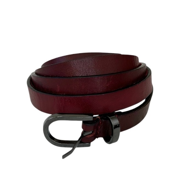 Red Leather Belt with Dark Silver Buckle - Picture 2 of 9